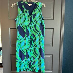 Bannana Republic Green and Blue Sleeveless Button Front Dress